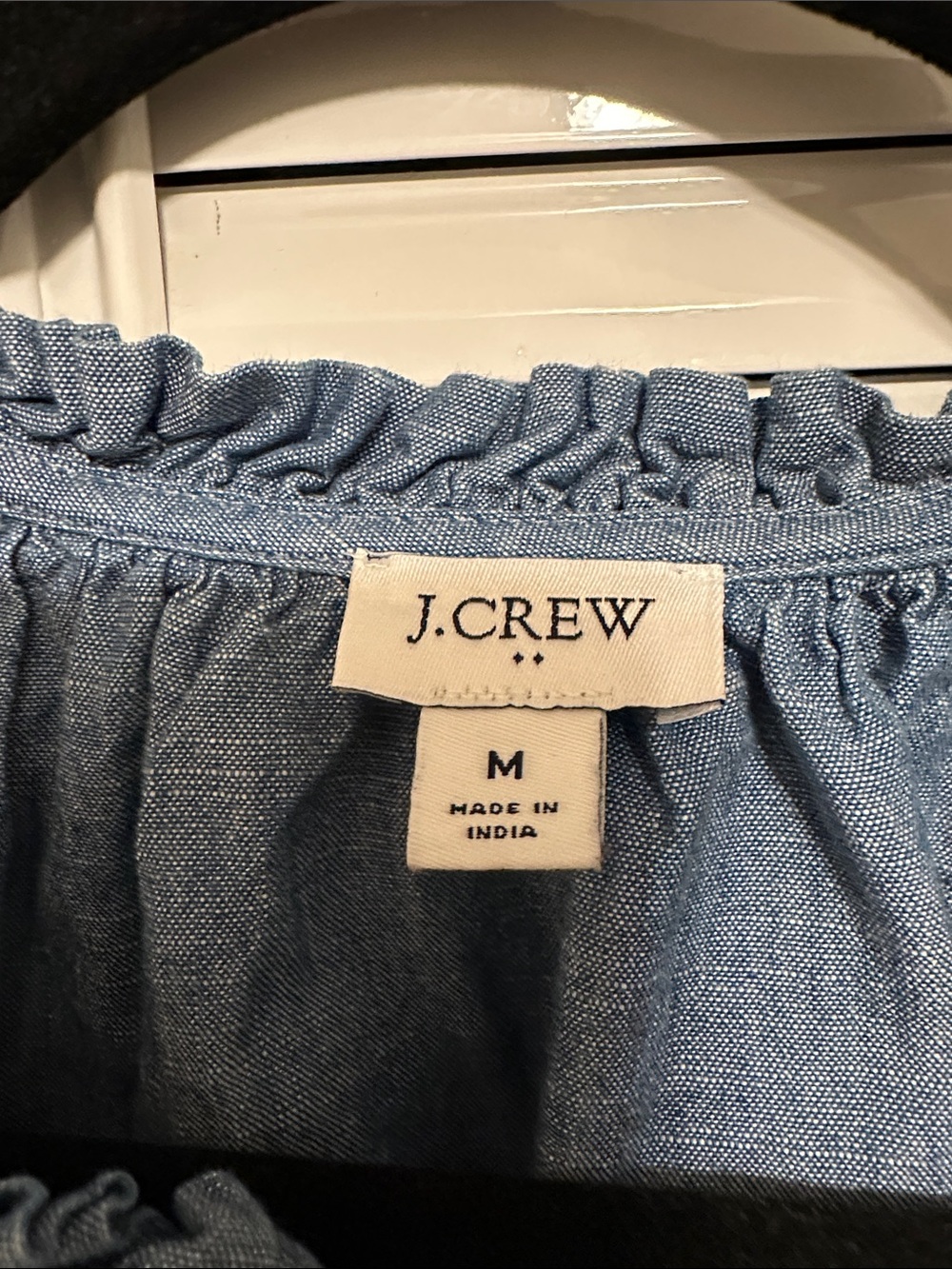 J. Crew Factory Chambray Ruffle Neck Flutter Sleeve Top - Light Blue - Picture 2 of 9